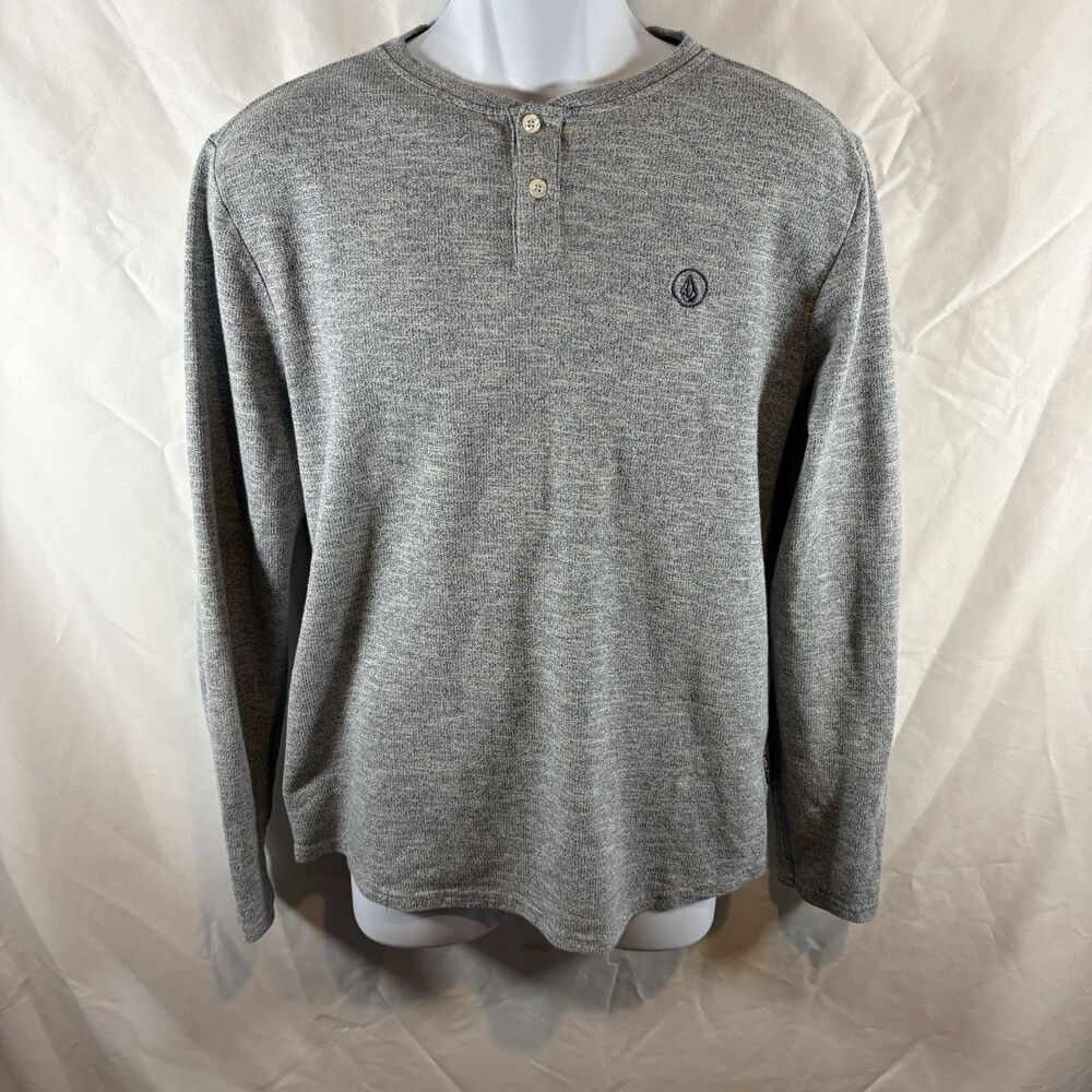Volcom Thermal Henley Shirt Mens Medium Gray Waffle Knit Long Sleeve Casual